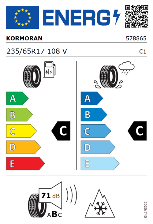 Tyre Label for Kormoran SUV Summer 235/65R17 108V