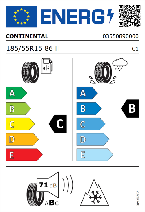 Tyre Label for Continental AllSeasonContact 185/55R15 86H