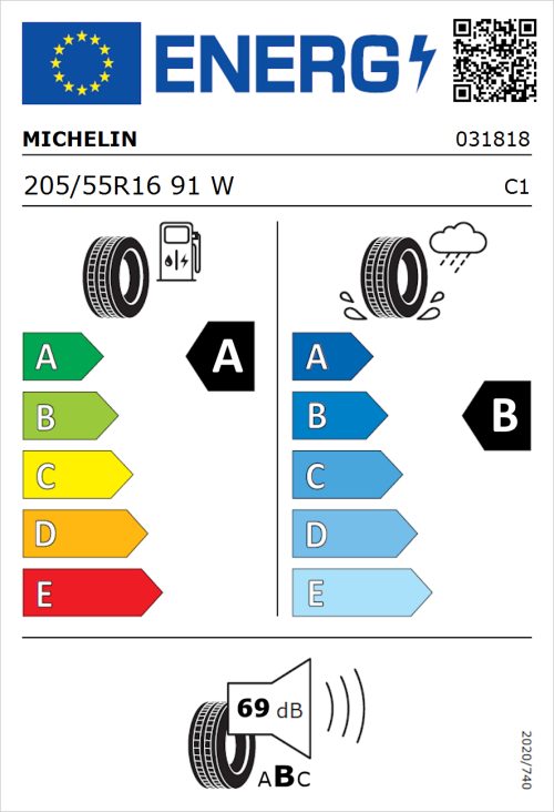Tyre Label for Michelin Primacy 4 205/55R16 91W