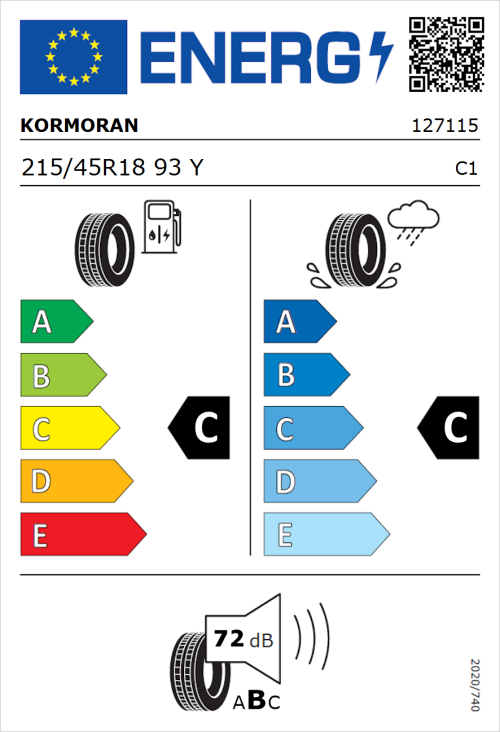 Tyre Label for Kormoran Ultra High Performance 215/45R18 93Y
