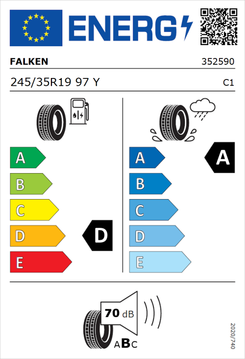 Tyre Label for Falken Azenis FK520 245/35R19 97Y