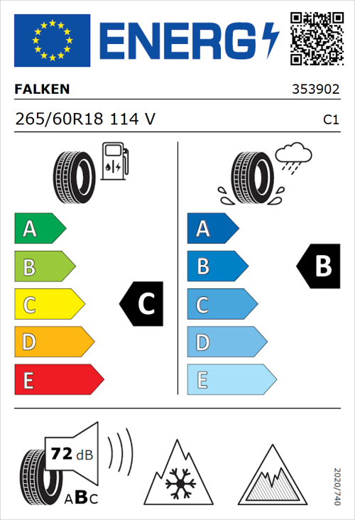 Tyre Label for Falken Eurowinter HS02 Pro 265/60R18 114V