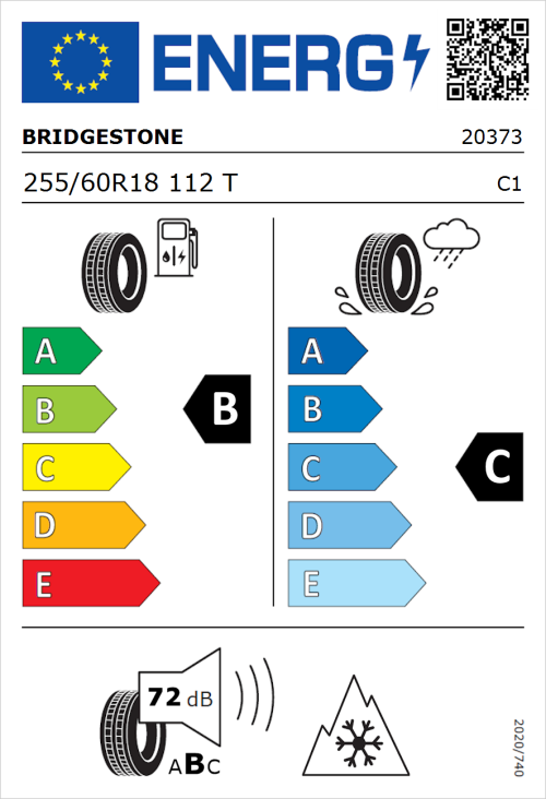 Tyre Label for Bridgestone Dueler A/T002 255/60R18 112T