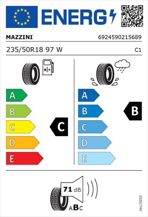 Tyre Label for Mazzini Supersport Chaser 235/50R18 97W