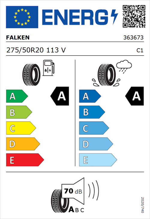 Tyre Label for Falken Azenis FK520 275/50R20 113V