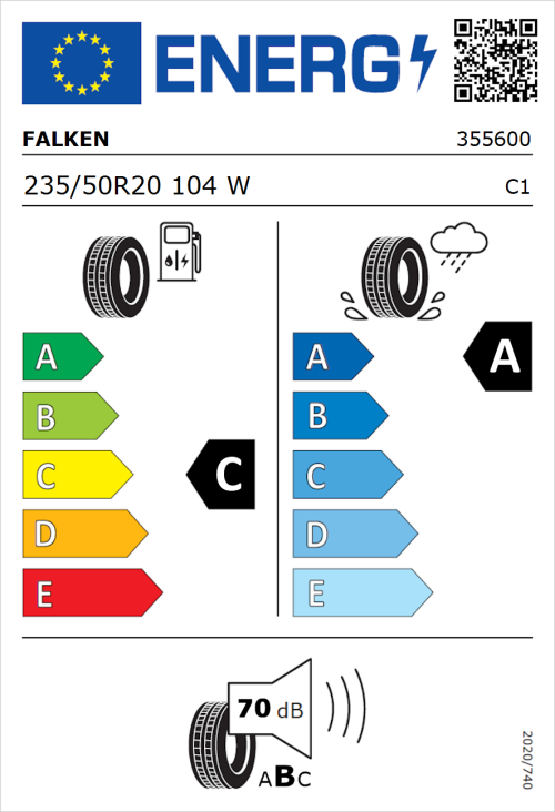 Tyre Label for Falken Azenis FK520 235/50R20 104W