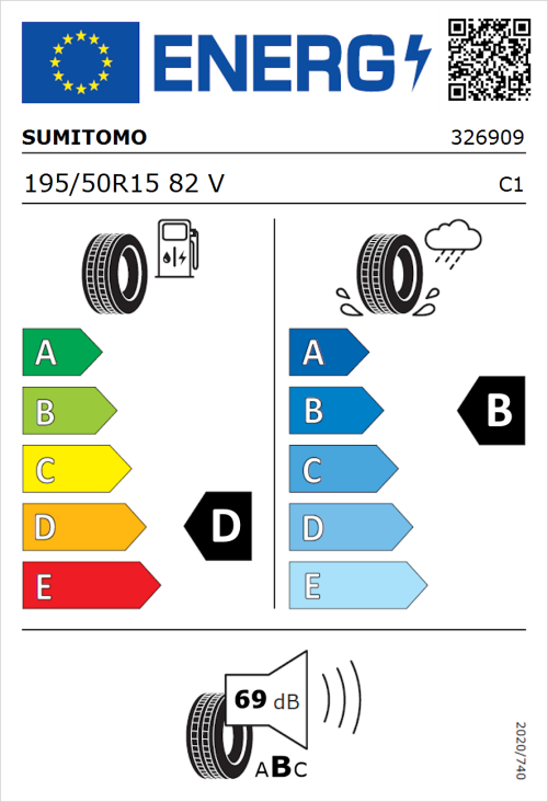 Tyre Label for Sumitomo BC100 195/50R15 82V